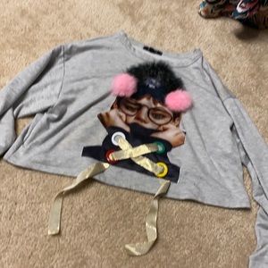 Grey crop top full sleeves